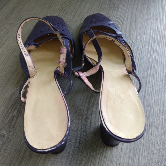 Vintage Purple Strappy Shoes Size 9 Closed Toe Heels Pumps Retro Slingbacks - Picture 4 of 10